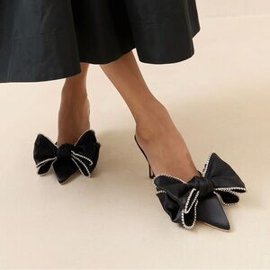 Loeffler randall Black/Crystal Bow Mule heels size 7